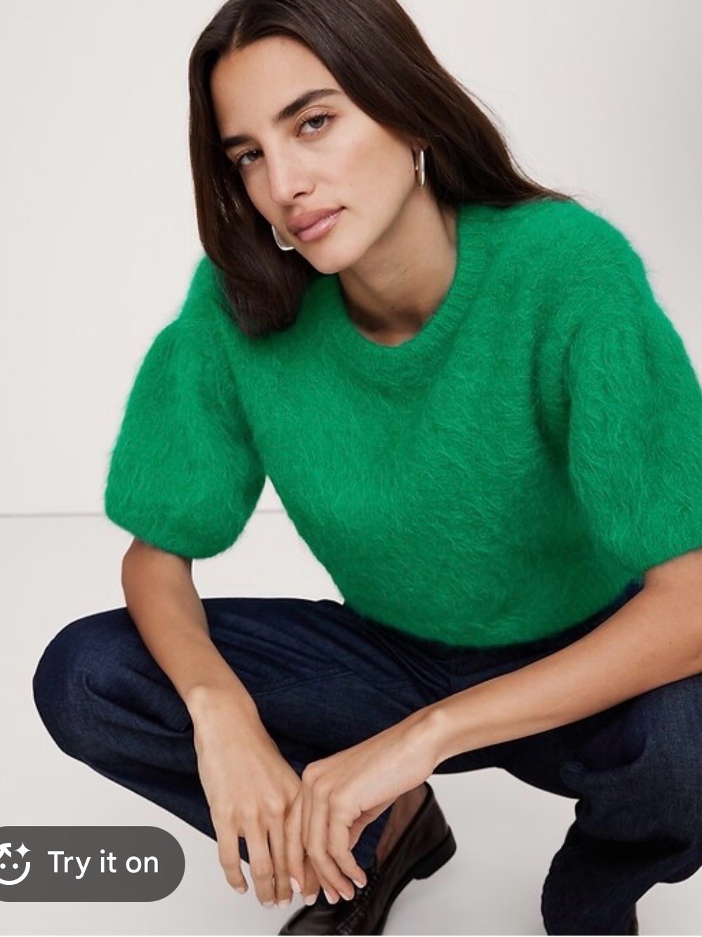 NWT Banana Republic Alpaca Puff Sleeve Sweater Kelly Green Size XL